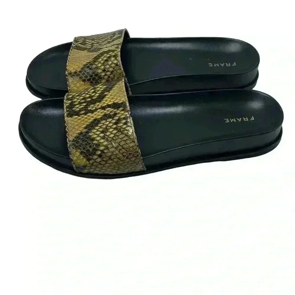 Frame Le Osborne Leather Slides Sandals Size 8, Python leather briny slides - Picture 3 of 7